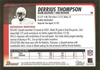 2003 Bowman #86 Derrius Thompson Back