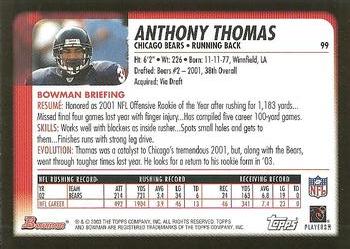 2003 Bowman #99 Anthony Thomas Back