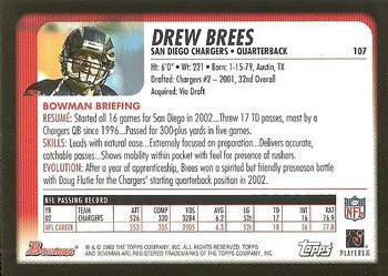 2003 Bowman #107 Drew Brees Back