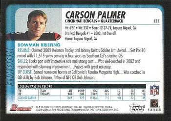 2003 Bowman #111 Carson Palmer Back