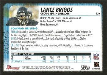 2003 Bowman #120 Lance Briggs Back