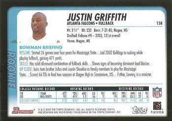 2003 Bowman #158 Justin Griffith Back