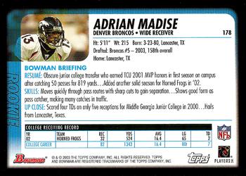 2003 Bowman #178 Adrian Madise Back