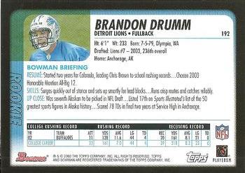 2003 Bowman #192 Brandon Drumm Back