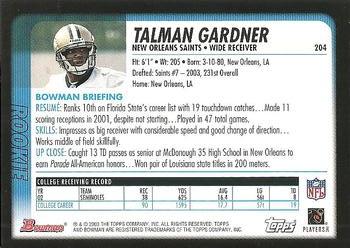 2003 Bowman #204 Talman Gardner Back