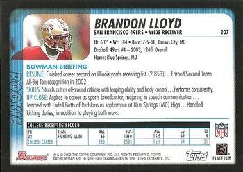 2003 Bowman #207 Brandon Lloyd Back