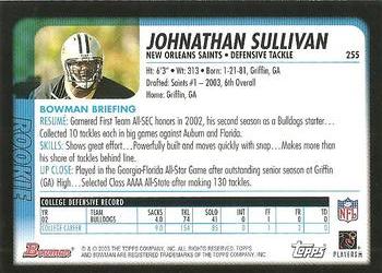 2003 Bowman #255 Johnathan Sullivan Back