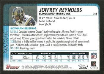 2003 Bowman #268 Joffrey Reynolds Back
