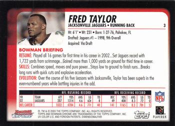 2003 Bowman Chrome #3 Fred Taylor Back