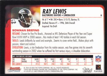 2003 Bowman Chrome #6 Ray Lewis Back