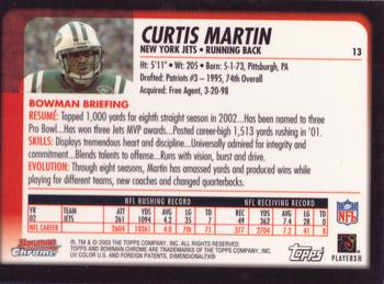 2003 Bowman Chrome #13 Curtis Martin Back