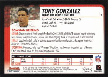 2003 Bowman Chrome #19 Tony Gonzalez Back