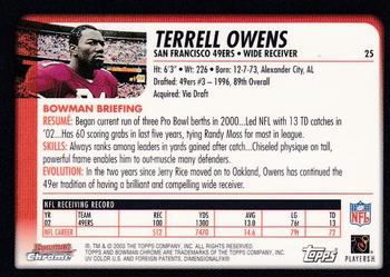 2003 Bowman Chrome #25 Terrell Owens Back