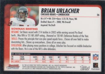 2003 Bowman Chrome #26 Brian Urlacher Back