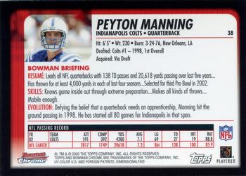 2003 Bowman Chrome #38 Peyton Manning Back