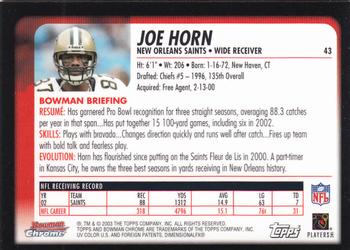 2003 Bowman Chrome #43 Joe Horn Back