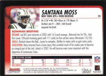 2003 Bowman Chrome #55 Santana Moss Back