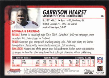 2003 Bowman Chrome #78 Garrison Hearst Back