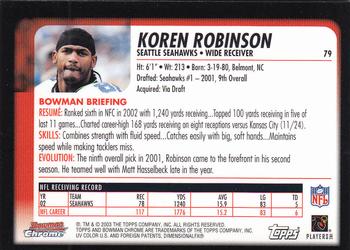 2003 Bowman Chrome #79 Koren Robinson Back