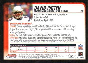 2003 Bowman Chrome #92 David Patten Back