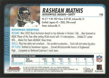 2003 Bowman Chrome #120 Rashean Mathis Back