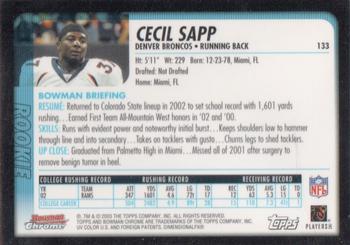 2003 Bowman Chrome #133 Cecil Sapp Back