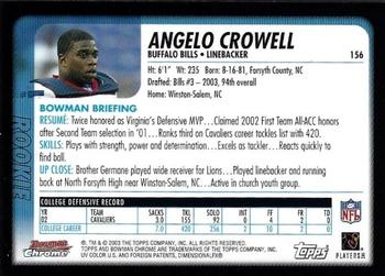 2003 Bowman Chrome #156 Angelo Crowell Back