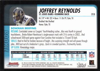 2003 Bowman Chrome #213 Joffrey Reynolds Back