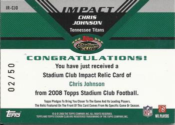 2008 Stadium Club - Impact Relics Gold #IR-CJO Chris Johnson Back