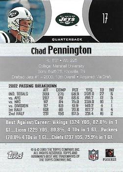 2003 Bowman's Best #17 Chad Pennington Back