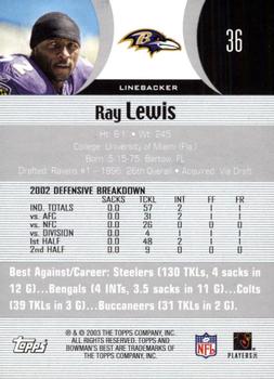 2003 Bowman's Best #36 Ray Lewis Back