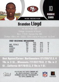 2003 Bowman's Best #83 Brandon Lloyd Back