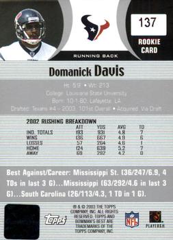 2003 Bowman's Best #137 Domanick Davis Back