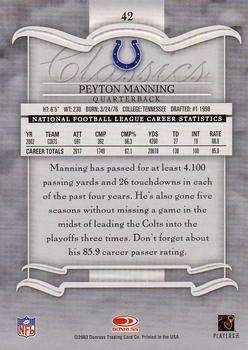 2003 Donruss Classics #42 Peyton Manning Back