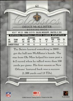 2003 Donruss Classics #61 Deuce McAllister Back