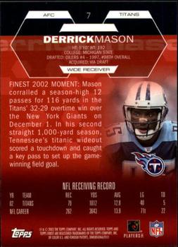 2003 Finest #7 Derrick Mason Back