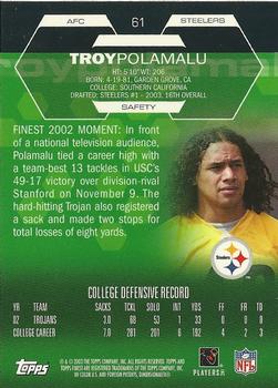 2003 Finest #61 Troy Polamalu Back