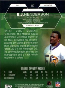 2003 Finest #97 E.J. Henderson Back