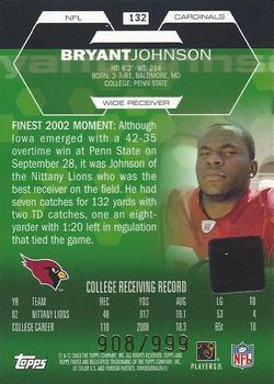 2003 Finest #132 Bryant Johnson Back
