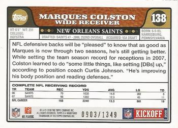 2008 Topps Kickoff - Silver Holofoil #138 Marques Colston Back