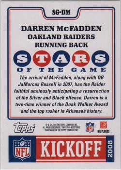 2008 Topps Kickoff - Stars of the Game #SG-DM Darren McFadden Back
