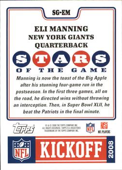 2008 Topps Kickoff - Stars of the Game #SG-EM Eli Manning Back
