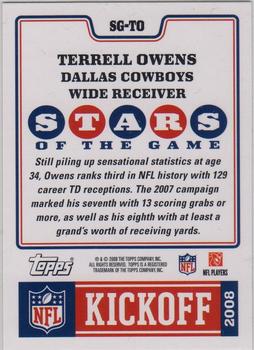 2008 Topps Kickoff - Stars of the Game #SG-TO Terrell Owens Back
