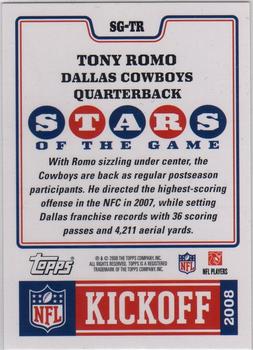 2008 Topps Kickoff - Stars of the Game #SG-TR Tony Romo Back