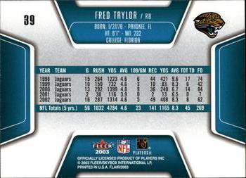 2003 Flair #39 Fred Taylor Back