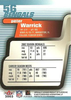 2003 Fleer Focus #56 Peter Warrick Back