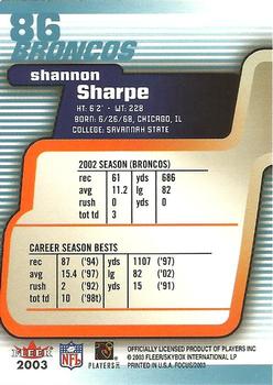2003 Fleer Focus #86 Shannon Sharpe Back