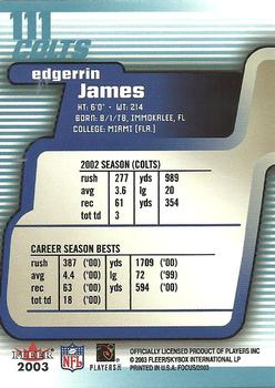 2003 Fleer Focus #111 Edgerrin James Back