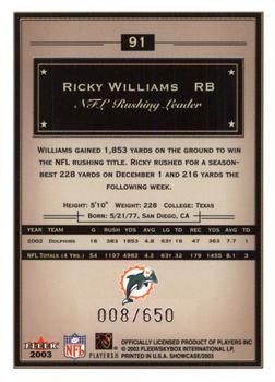 2003 Fleer Showcase #91 Ricky Williams Back