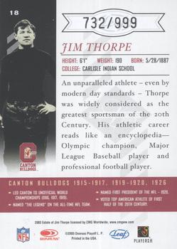 2003 Leaf Limited #18 Jim Thorpe Back